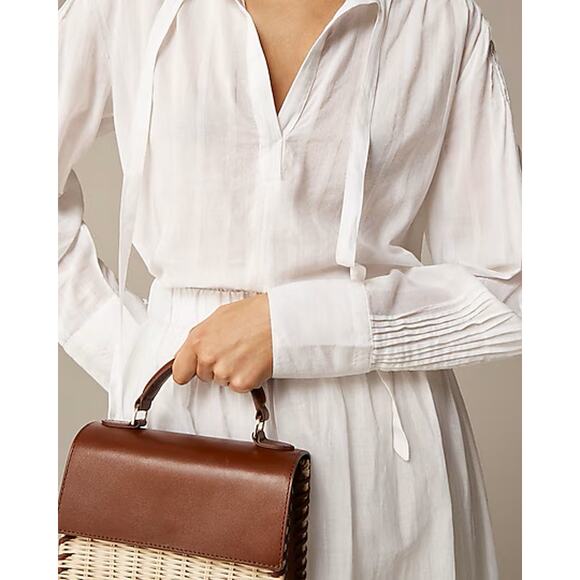 J Crew V Neck Tie Top White Cotton Blend Dobby XS NWT Casual Minimal - Picture 4 of 7